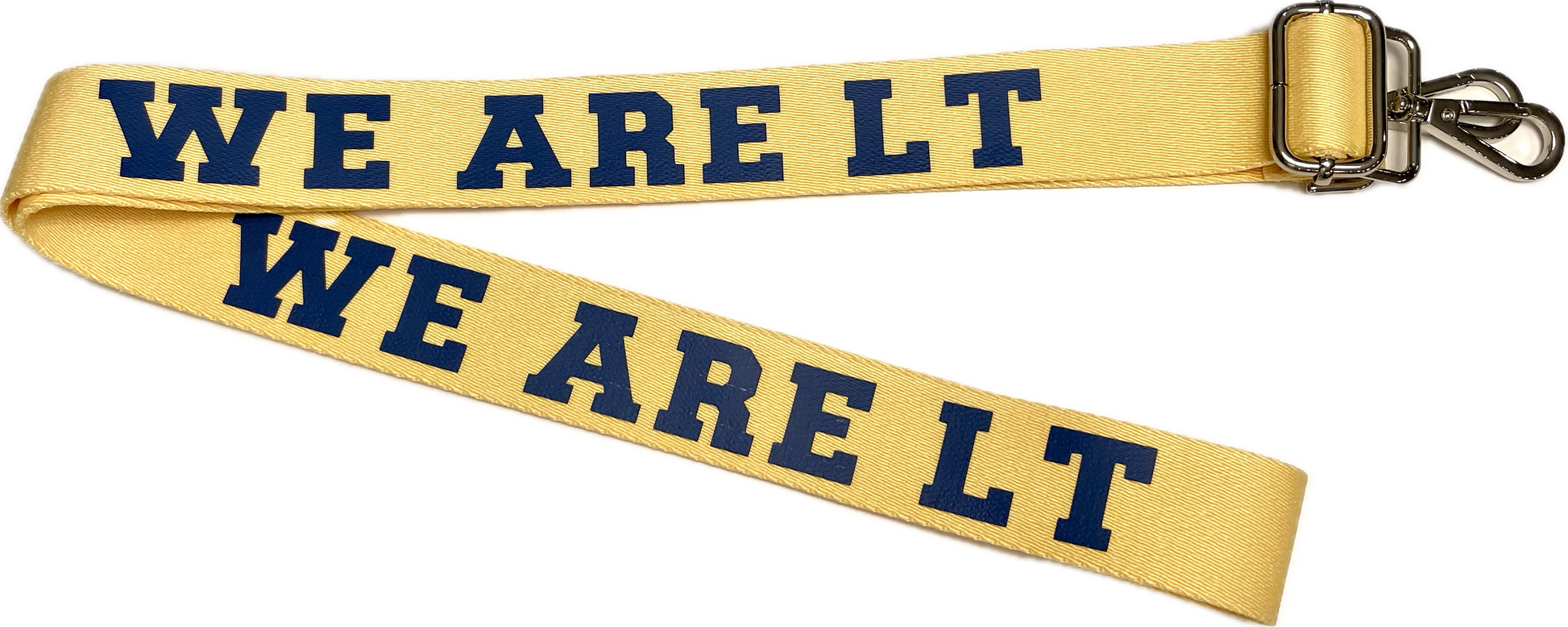 Yellow strap with 'WE ARE LT' text on a white background